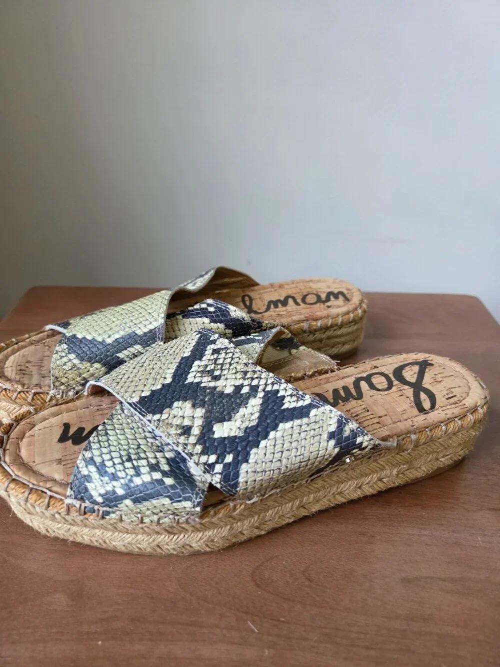 EUC SAM EDELMAN NATTY LEATHER UPPER SNAKESKIN PATTERN X STRAP ESPADRILLE SZ 10